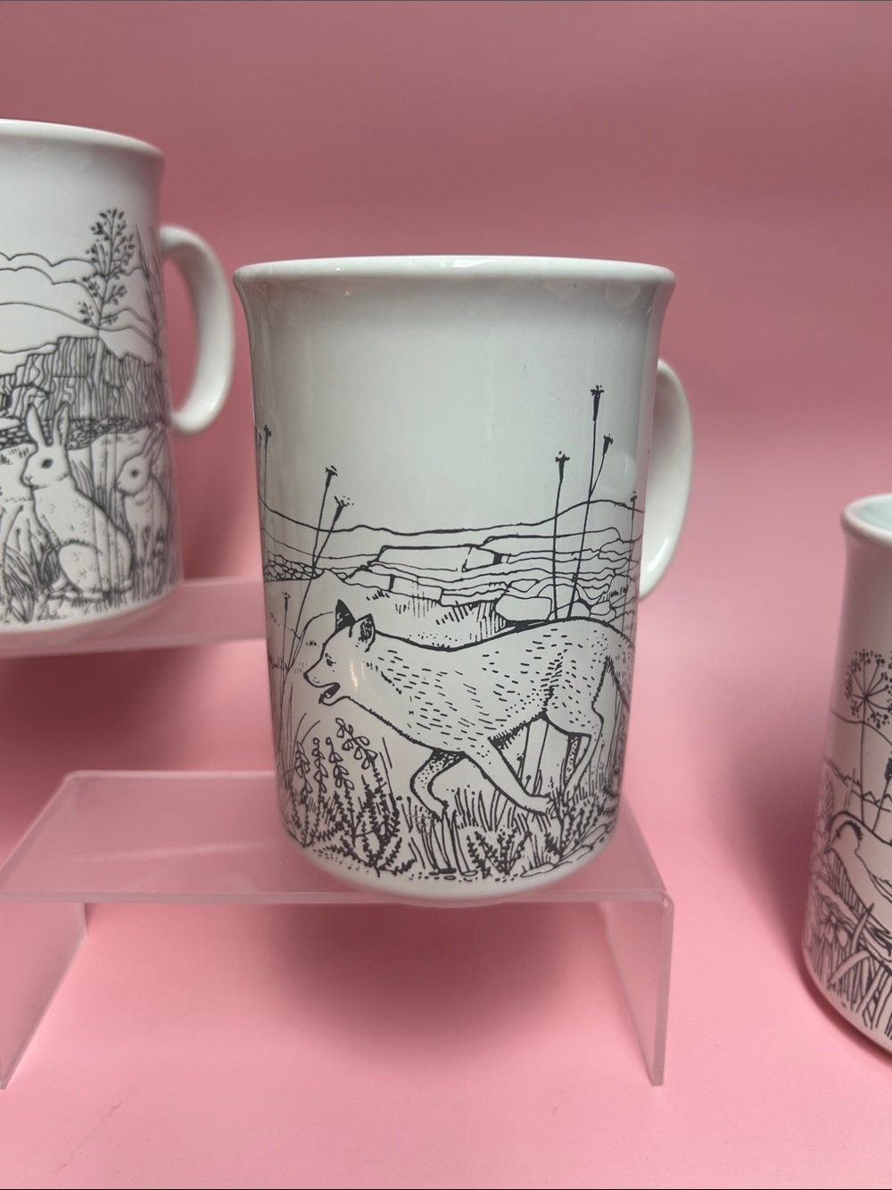 White Ceramic Mug with Black Nature Illustration - Set of 3 - Picture 4 of 7